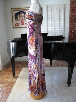 DRAMATIC WATERCOLOR DEVORE SILK SATIN RUCHED BIAS GOWN LONG DRESS~S 