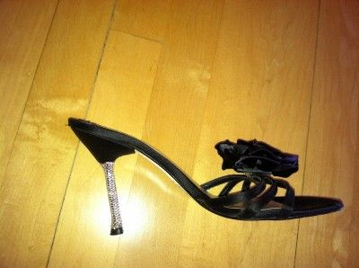   WEITZMAN RHINESTONE HEELS CAMELLIA CLIP BLACK STILETTOS 37 7 WORN ONCE