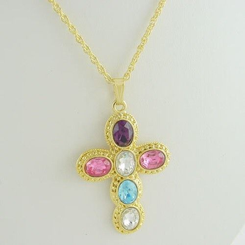 14kt Hge Multi Gemstone Cross Pendant, Gorgeous  