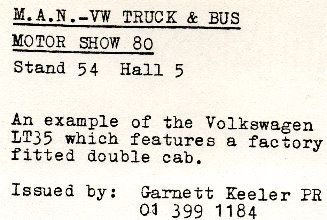 1980 VW LT35 Flatbed Truck Double Cab Official Photo  