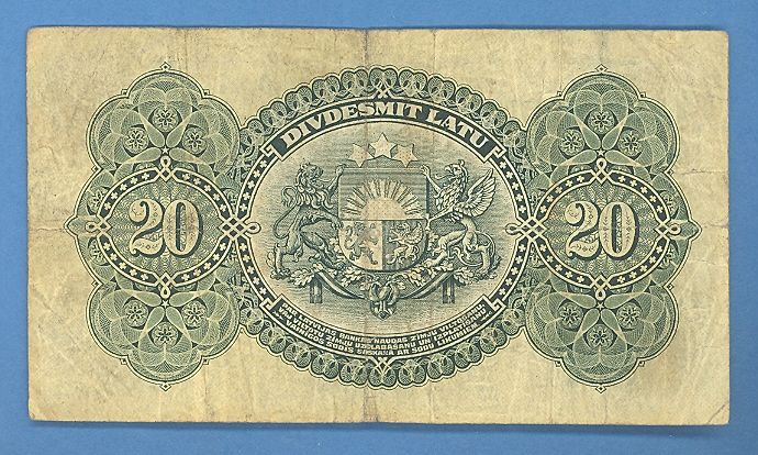 LATVIA LETTLAND 20 LATU 1925 P.# 17a VG CV=$150.00  