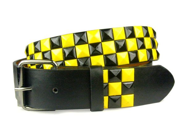 Snap On Punk Rock Star Black & Yellow Checker Board Pattern Leather 