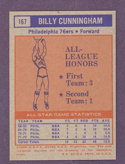 1972 Topps #167 Billy Cunningham All Star (NM/MT)  