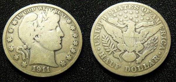 Barber Half Dollar 1911 S F VF  