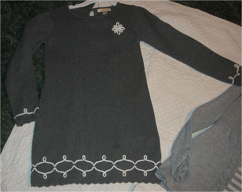 GRAY & WHITE 3PC LOT MAGGIE n ZOE SWEATER DRESS, SHIRT w/ SHRUG 