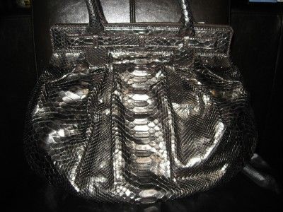 New ZAGLIANI Python Large Puffy Bag Satchel Gunmetal  