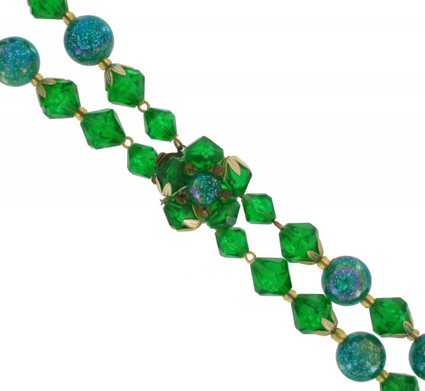 Vintage West Germany Green AB Beaded Strand Necklace  