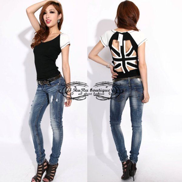 Gothic Punk Cutout Back UK Flag T shirt/Top Ribbed  