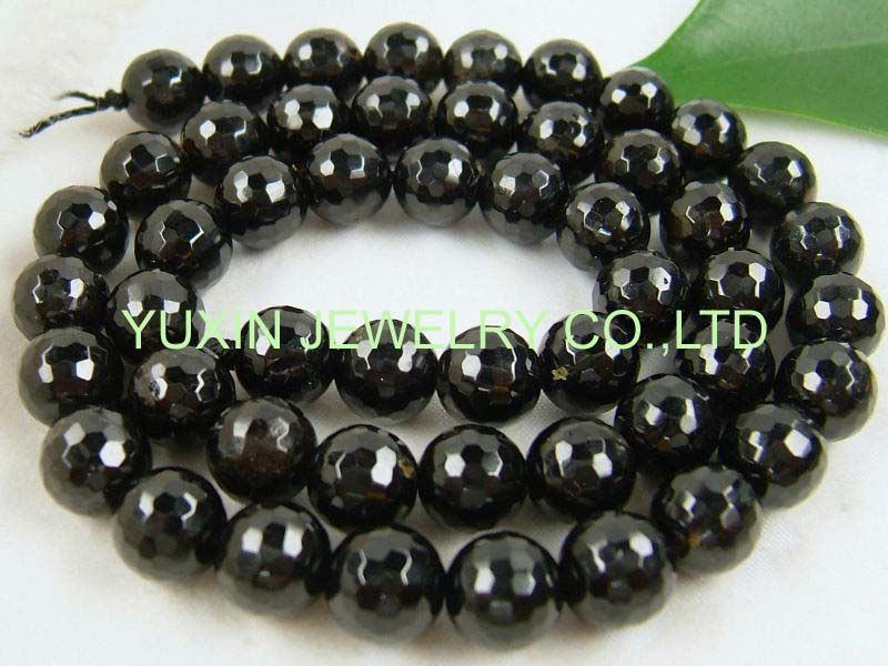 YSS315 Black tourmaline round faceted beads strand 16  