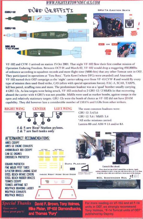 Fightertown Decals 1/32 F 14B TOMCAT VF 102 Diamondbacks Enduring 