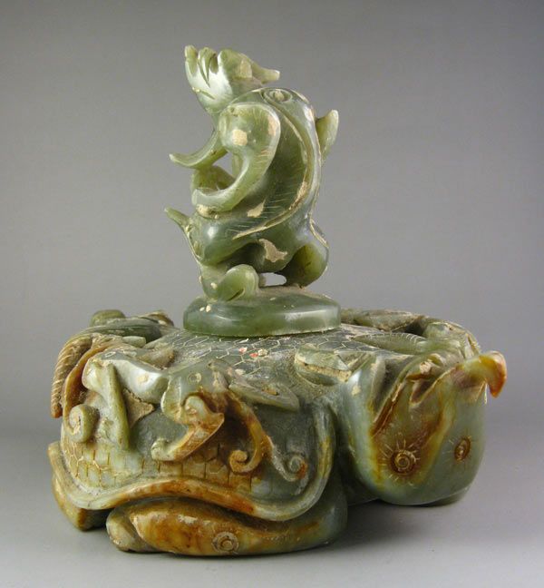 Old Chinese Jade Religion Beast Carved Teapot  