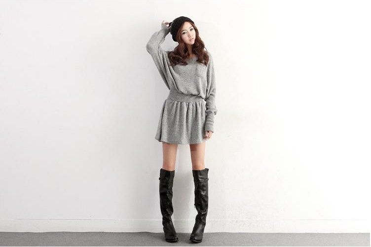 CHIC CREW NECK LONG SLEEVE KNIT DRESS 1558  