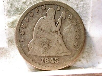 1845 VG SEATED LIBERTY 25c QUARTER ID#E958  