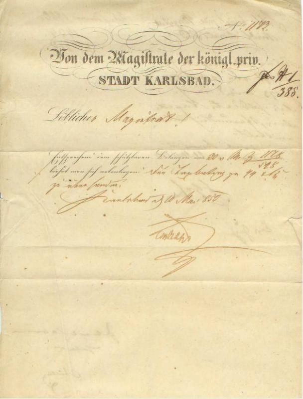 1850 Stadt Karlsbad Germany Magistrate document  