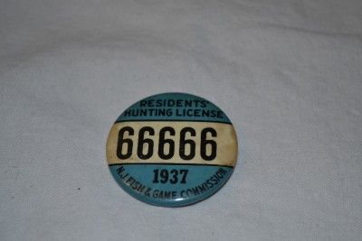 1937 NJ Hunting License Pin #66666   Very Unique Number  