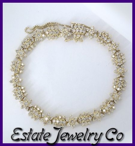 14ky Gold Round Diamond Cluster Tennis Bracelet 6.00ct  