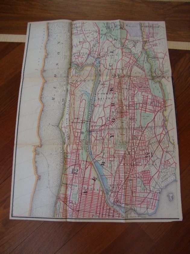 Rare 46 X 62 Hand Colored Pocket Map 1889 New York City  