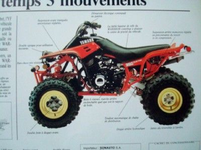 YAMAHA YF 350 WARRIOR QUADBIKE SALES SHEET (FRENCH).  