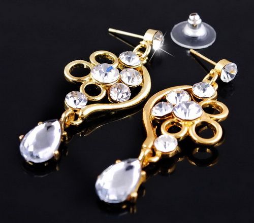 Gold plated 1set clear rhinestone alloy necklace earrings wedding 