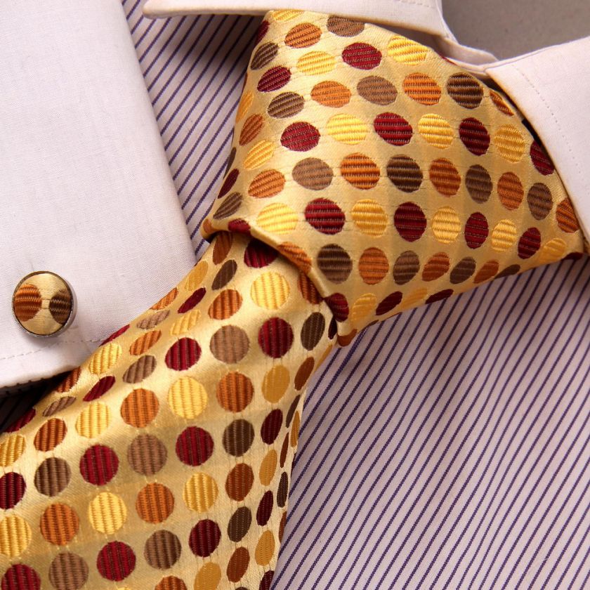 A2128 gold polka dots boy gift silk tie cufflinks Y&G  