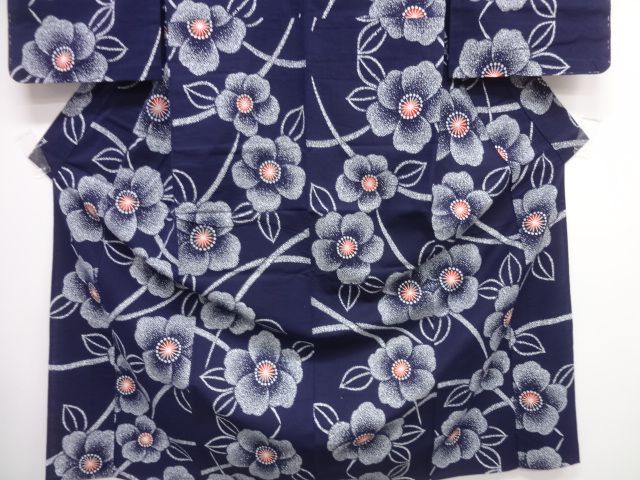 43065# Japanese KIMONO COTTON / VINTAGE LADYS YUKATA / DYED FLOWER 