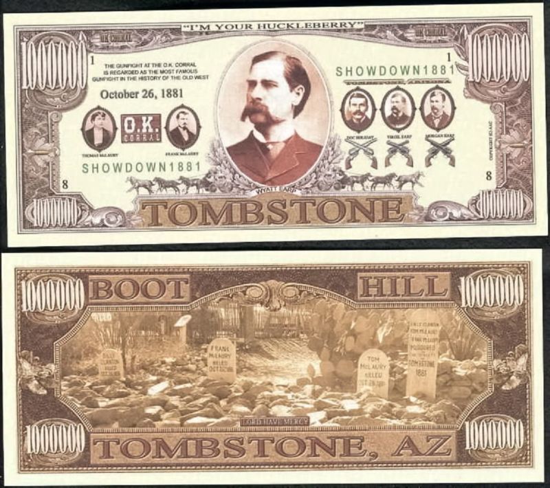 TombStone Wyatt Earp Note In Plastic Holder UNC.  