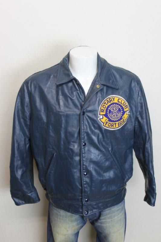 VINTAGE ROTARY CLUB FORT ERIE LEATHER VARSITY JACKET L  