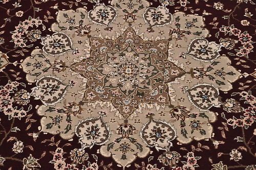 FT ROUND WOOL & SILK AREA RUG ORIENTAL HANDMADE BURG  