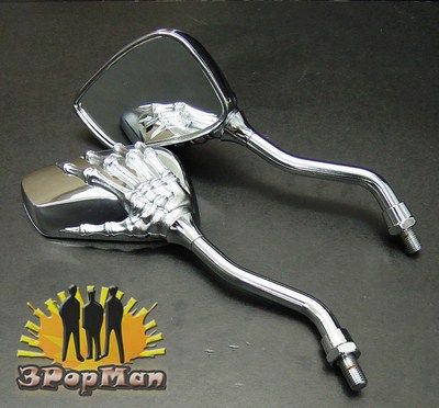 Chrome METAL Skull Claw Motorcycle Custom Dirt Mirrors  