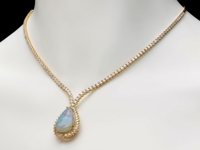 34700 CERTIFIED 14K YELLOW GOLD 9.00CT OPAL 6.50CT DIAMOND PENDANT 