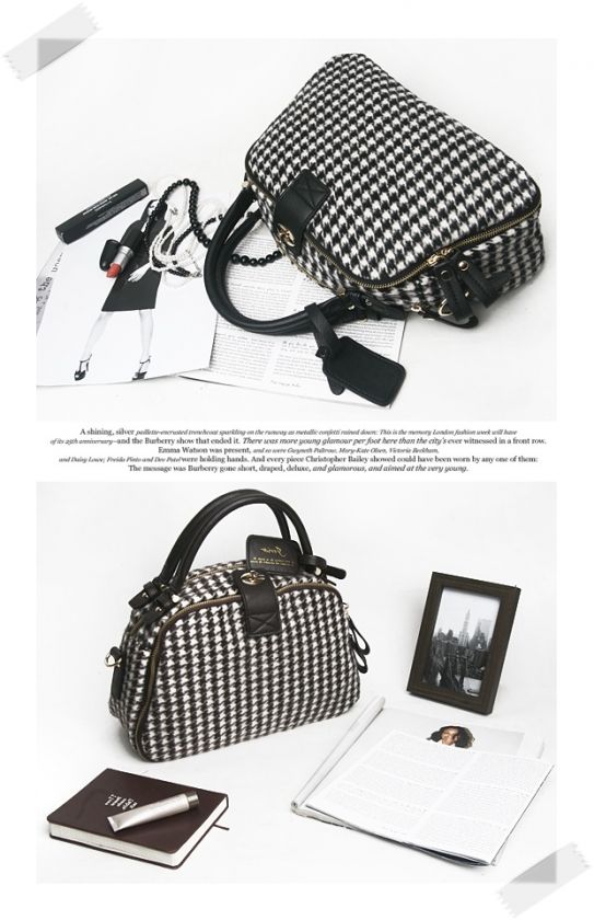 Hi Korean Fashion★Houndstooth Tweed Woolen Bag Purses Tote Shoulder 