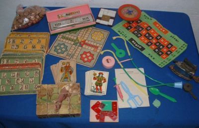 SET 12 OLD TABLE GAMES HARMONICA M. HOHNER WOOD BLOCKS  