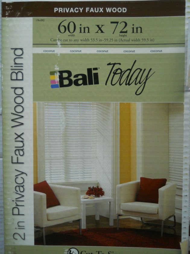 NEW Bali Today 2 PRIVACY FAUX WOOD BLINDS White 60 X 72 Can be cut to 