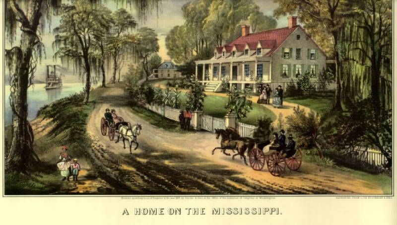 OLD PRINT MISSISSIPPI RIVER PLANTATION HORSE BUGGY  