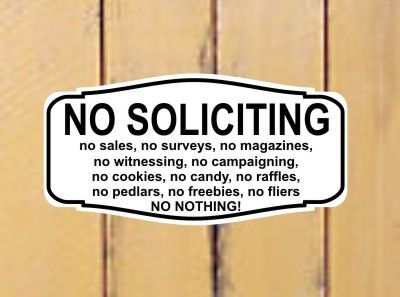 No Soliciting Sign Many Colors 8x4 Inches   