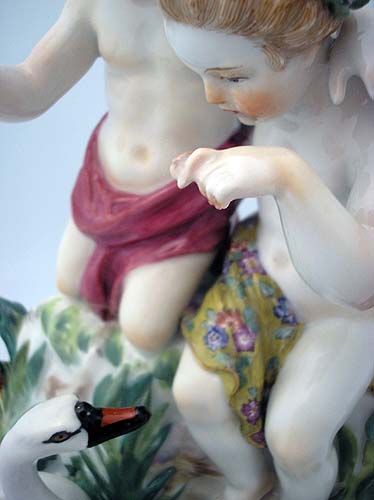 MEISSEN FIGUR KINDER SCHWANEN PAAR CHILDREN SWANS RAR  