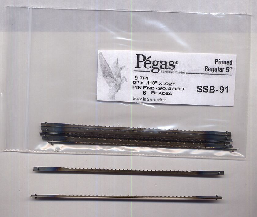 Pin End Premium Scroll Saw Blades (Lot of 6) 9TPI (Pégas Brand 