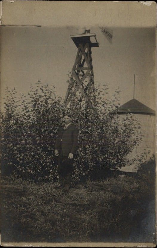 Man & Windmill SAMSON printed on Blade c1910 Real Photo Postcard 