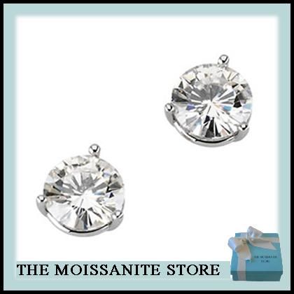 00 CT MOISSANITE STUD EARRINGS MARTINI 3 PRONGS 14K  