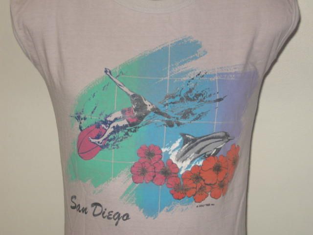 vintage 80s SAN DIEGO CALIFORNIA POLY TEES TANK TOP T Shirt SMALL surf 