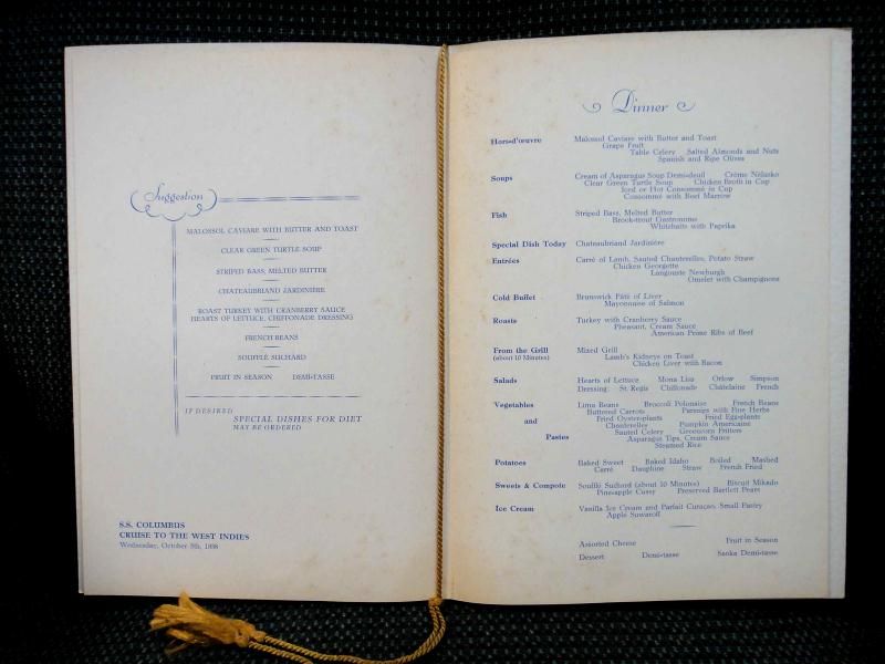 LOT 1938 25pc S.S. COLUMBUS CRUISE DINNER MENUS norddeutscher lloyd 