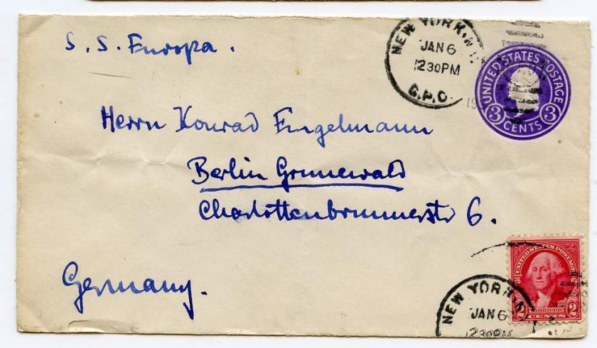 New York NY GPO to Germany Viea SS Europa 1930s Cover  