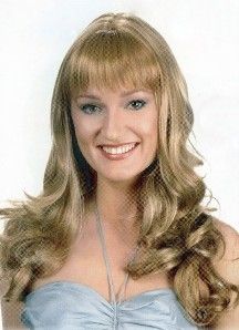 Long Wavy Hair Wig w/Bangs, Center Parted Hairdo Piece  