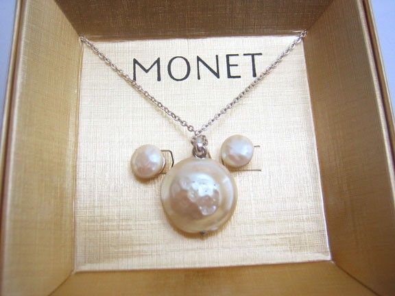 Monet Pearl Necklace & Earrings Jewelry Set $22 #2065  