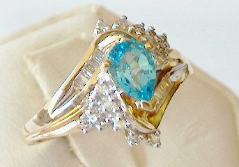 NEW SPARKLING PEAR SHAPED GENUINE BLUE TOPAZ DIAMOND RING 10KT SOLID 