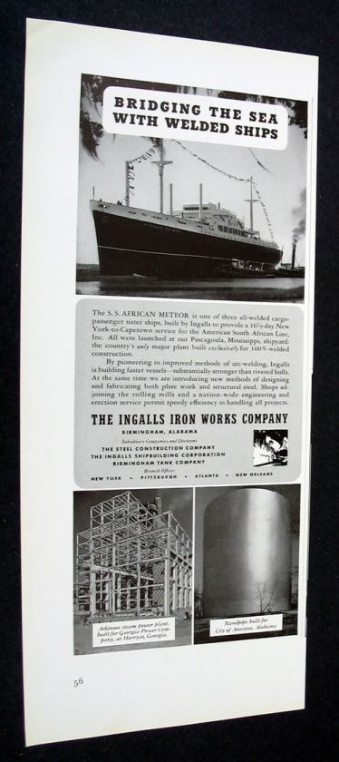 41 INGALLS IRON WORKS SS African Meteor cargo ship ad  