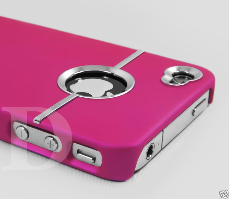 DELUXE PINK CASE COVER W/CHROME FOR iPhone 4 4G NEW  