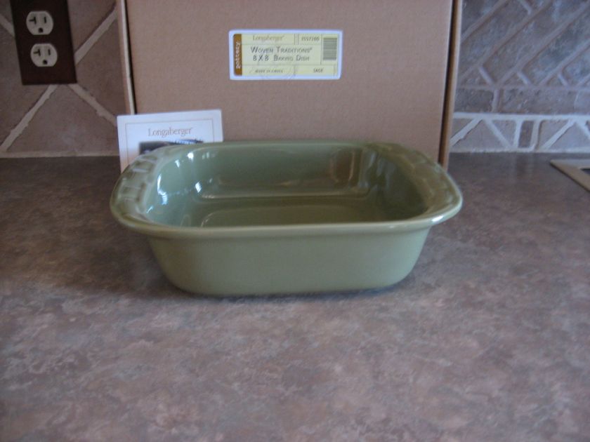 LONGABERGER Pottery Woven Traditions 8 x 8 Baking Dish Sage  