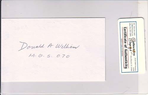 DONALD A. WILLIAMS Tuskeegee Airman Signed Index Card  