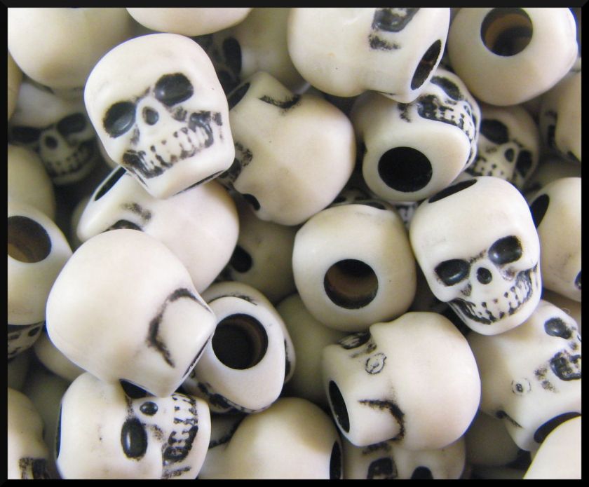 30 Skull Antique Ivory Beads 9mm x 13mm ABCraft Halloween USA Made 